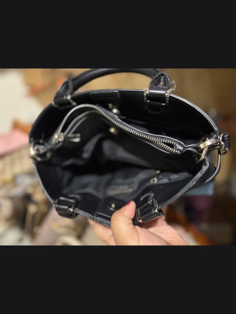 Classic Black Women's Top-Handle Satchel With Detachable Card Holder